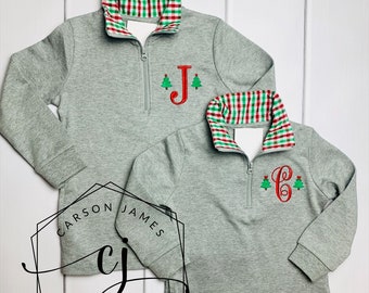Monogram Christmas Sweatshirt for baby toddler kids girls boys sibling matching pullover