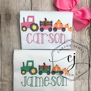 Monogram Pumpkin Shirt For Baby Toddler Kids Girls Boys Pumpkin Tractor Pumpkin Patch Shirt Sibling Matching