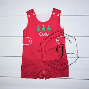 Monogram Christmas Shortall Jon Jon for baby toddler boys Christmas outfit sibling matching