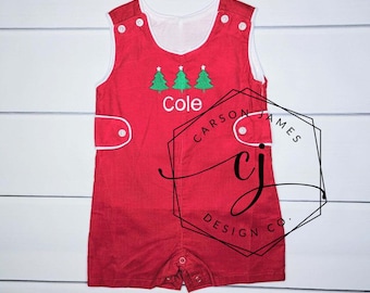 Monogram Christmas Shortall Jon Jon for baby toddler boys Christmas outfit sibling matching