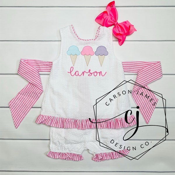 Monogram ice cream outfit for baby toddler kids girl personalized ice cream dress shirt shorts two sweet sweet one