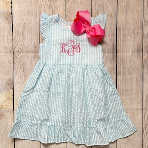 Monogram Easter Dress Seersucker for Baby Toddler Kids embroidered Easter Gift for Brother Sister Sibling Matching