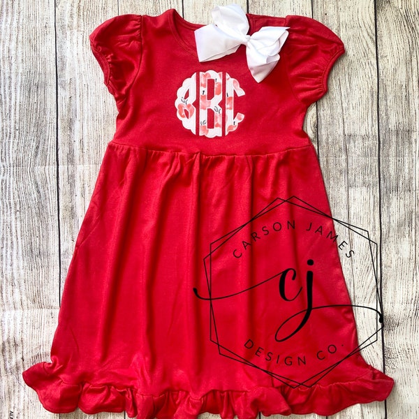 Monogram Back to School Dress Apple Dress for baby toddler girls kids Apple picking dress first day of school outfit