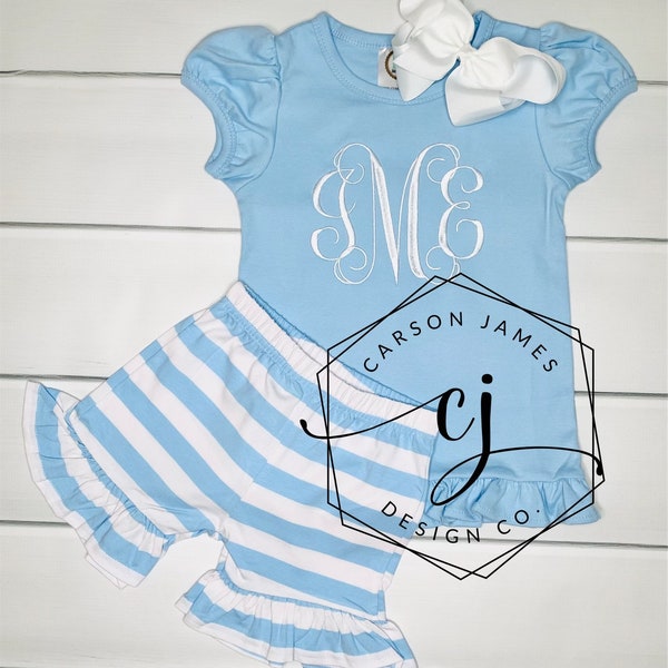 Monogram Outfit for Baby Toddler Girls Kids Spring Outfit Summer Outfit Shirt Shorts