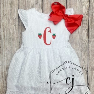 Monogram Strawberry Dress for Baby Toddler Girls Personalized Birthday Dress