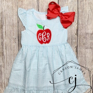 Monogramm Back to School Apple Dress für Baby Kleinkind Mädchen Kinder Apple Picking Kleid ersten Tag der Schule Outfit
