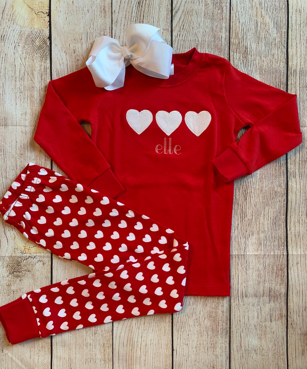 Monogram Valentines Day Heart Pajamas for Baby Toddler Kids Girls Gift