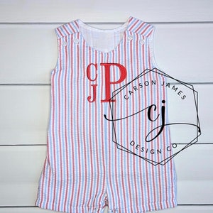 Monogram Romper Shortall for Baby Toddler Boys July 4th outfit Patriotic overalls