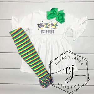 Ensemble robe chemise Monogram Mardi Gras pour bébé tout-petit, enfant et fille tunique