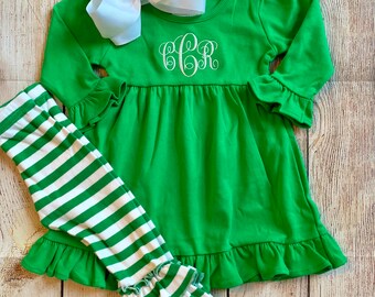 Monogram St. Patrick’s Day Dress for Baby Toddler Kids Girls Personalized Embroidered