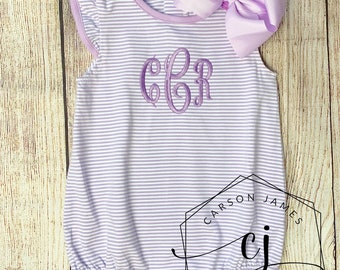 Monogram Bubble Romper for baby toddler girls stripe romper summer outfir