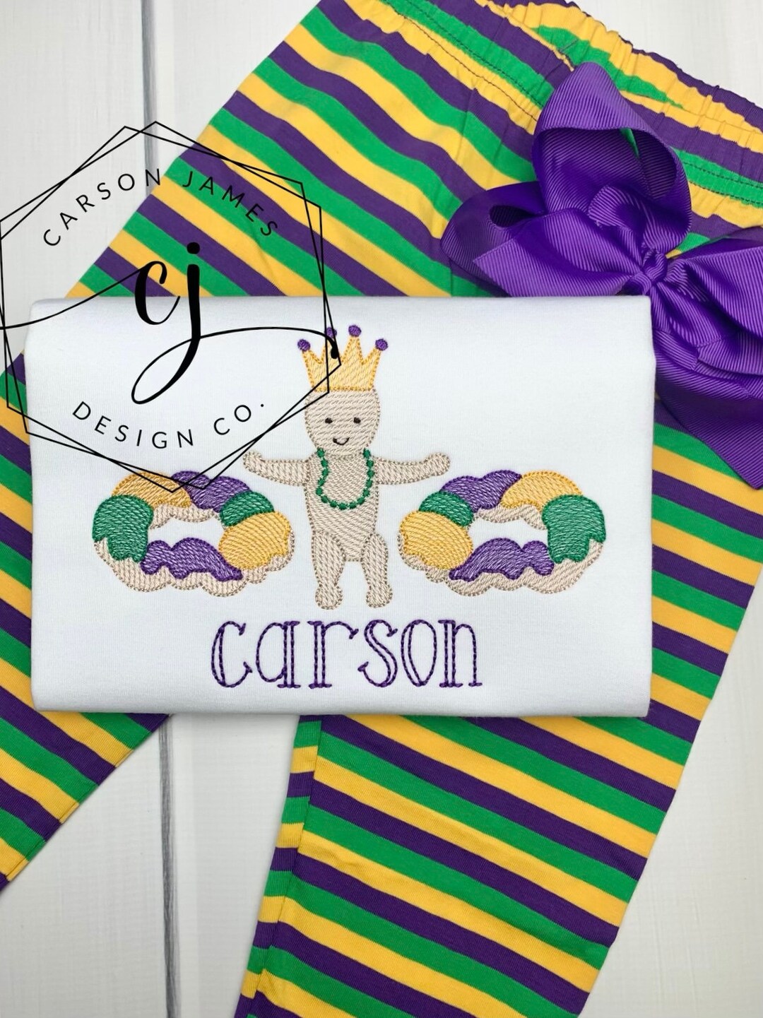 Monogram Mardi Gras Shirt for Baby Toddler Kids Girls Parade