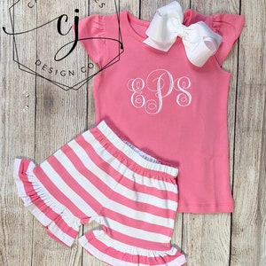 Monogram Outfit for Baby Toddler Girls Kids Spring Outfit Summer Outfit Shirt Shorts