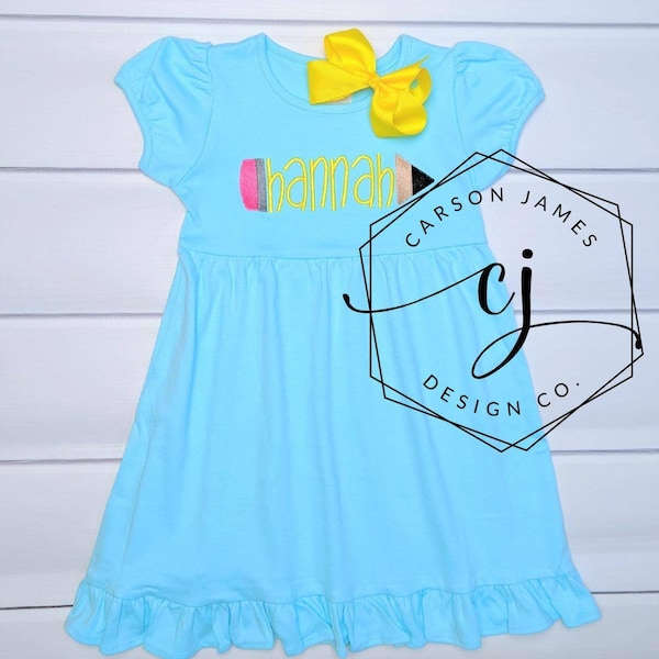 Monogram Back to School Dress Pencil Dress for baby toddler girls kids Apple picking dress first day of school outfit