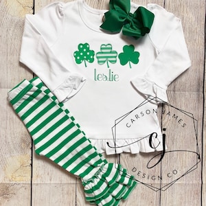Monogram St. Patrick’s Day Shirt Outfit Bodysuit for Baby Toddler Kids Embroidered with shamrocks Brother Sister Sibling Matching