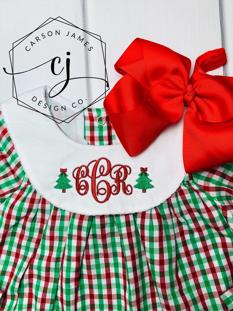 Monogram Christmas Dress or Bubble for Baby Toddler Kids girls classic Christmas dress Santa dress bishop dress image 2