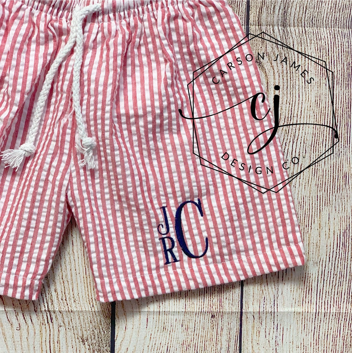 Monogram Swimsuit for baby toddler July 4th kids Seersucker | Etsy