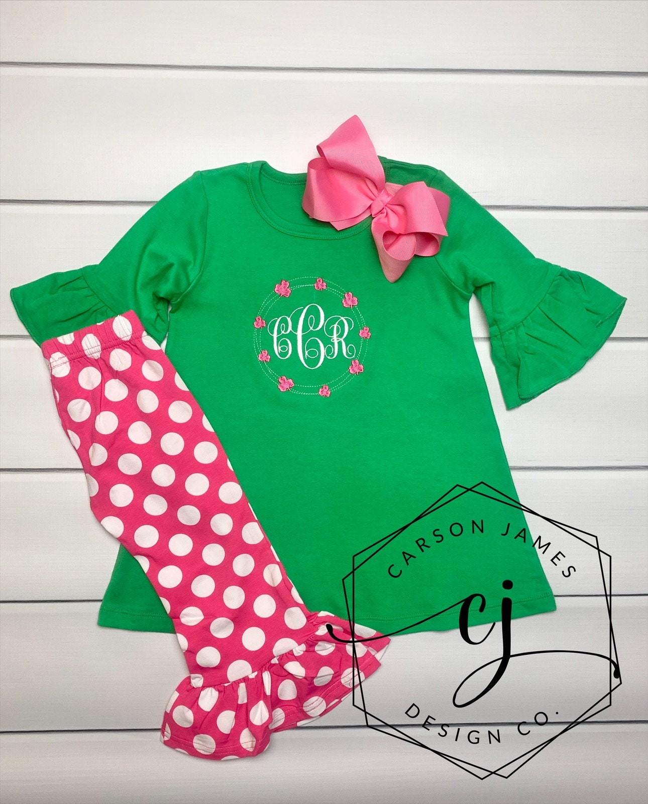 Monogram St. Patrick’s Day Tunic Shirt Leggings Outfit St Patrick’s Day Gift for Toddler Baby Kids Girls