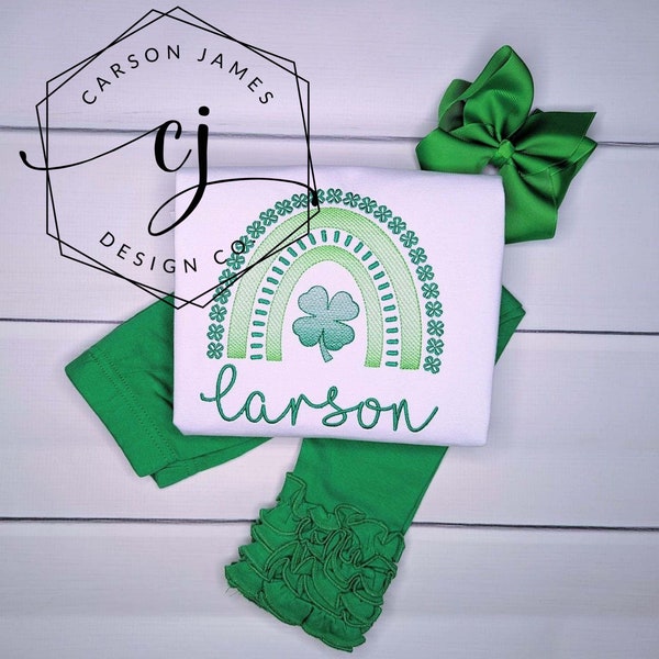 Monogram St Patricks Day Rainbow shirt for baby toddler kids girls parade personalized outfit