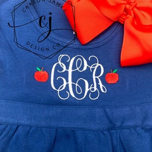 Monogram Back to School Dress Apple Dress for baby toddler girls kids Apple picking dress first day of school outfit