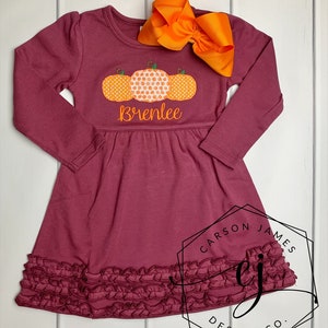 Monogram Pumpkin Dress for Baby Toddler Kids Girls Thanksgiving Halloween Fall Outfit Sibling Matching