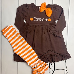 Monogram Thanksgiving Dress pumpkin turkey Thanksgiving Outfit for Baby Toddler Kids Girls Fall Dress Pumpkin Outfit