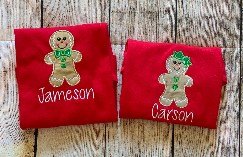 Monogram Gingerbread Christmas Pajamas Toddler Family Matching Embroidered Personalized for Baby Kid Cousins Family