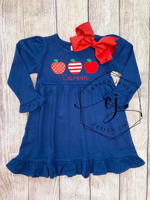 Monogram Back to School Dress Apple Dress for Baby Toddler | Etsy