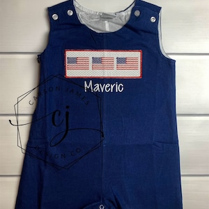Monogram Romper Shortall for Baby Toddler Boys July 4th outfit Patriotic overalls