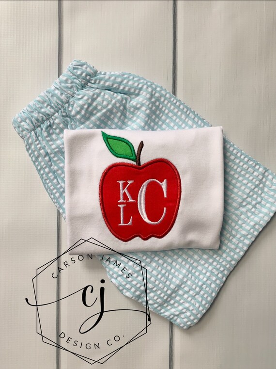 Monogram Back to School Shirt for Boys Apple Shirt for Baby