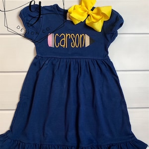 Monogram Back to School Dress Pencil Dress for baby toddler girls kids Apple picking dress first day of school outfit