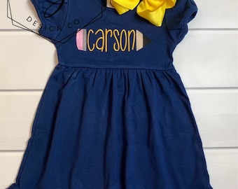 Monogram Back to School Dress Pencil Dress for baby toddler girls kids Apple picking dress first day of school outfit
