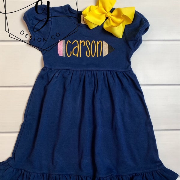 Monogram Back to School Dress Pencil Dress for baby toddler girls kids Apple picking dress first day of school outfit