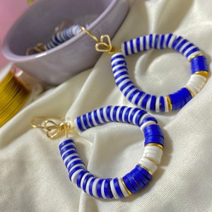 Heishi Beads Hoop Earrings, wire wrapped hoops, acrylic beads hoop earrings, polymer clay beads