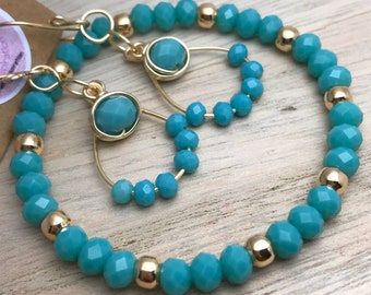 Beaded Jewelry Set, beaded earrings, thank you gifts, crystal beads bracelet, dangle earrings, beaded earrings