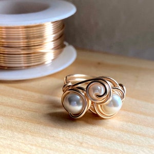 Gold Wire Wrapped Ring, gold wire ring, pearl ring, wire wrapped ring, gold ring, rings for women, gifts for her