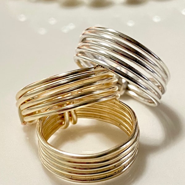 Wire Layered Ring, wire wrapped ring, gold plated ring, rings for women, gifts for her, stackable ring, three tones ring, stacking ring