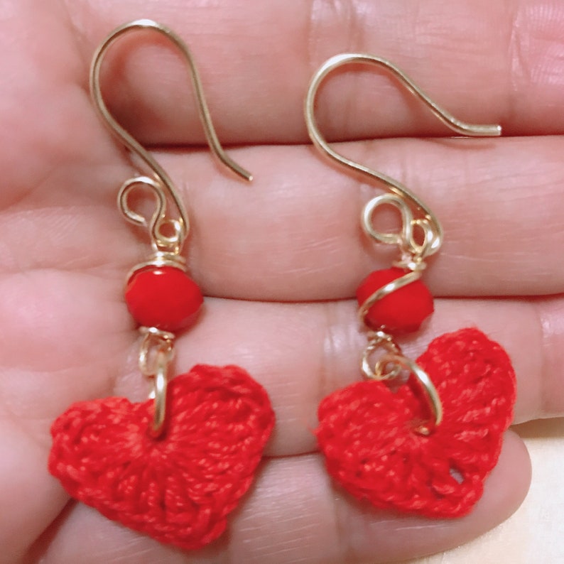 lightweight earrings Valentine\u2019s Day gifts red heart earrings Heart Shaped Crochet Earrings love colors jewel long boho earrings