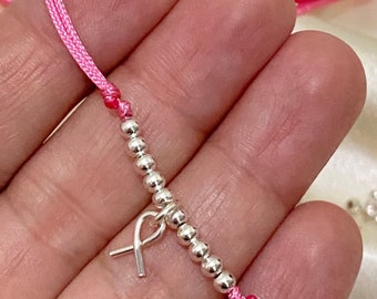 Breast Cancer Awareness Bracelet, pink string bracelet, pink ribbon, hope strings, breast cancer ribbon, breast cancer gifts