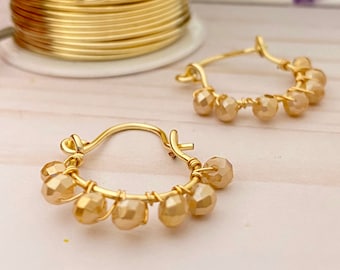 Beaded Tiny Hoop Earrings, wire wrapped hoops, glass beads earrings, beaded earrings, glass beads hoops