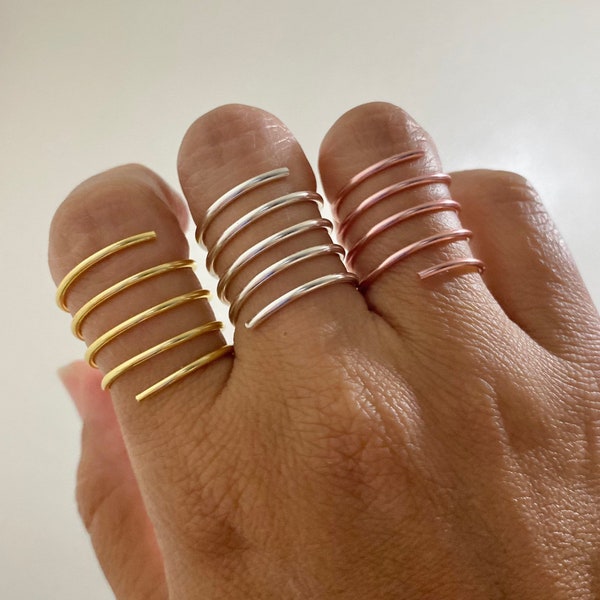Spiral Ring, wire wrapped ring, spring ring, gold plated ring, rings for women, gifts for her, stackable ring, three tones ring