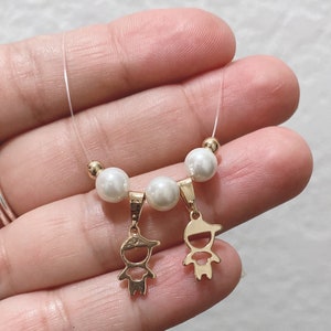 Kids Charm Necklace, necklace for mom, invisible pearl necklace, floating pearls necklace, gift for mom, special gift for mom