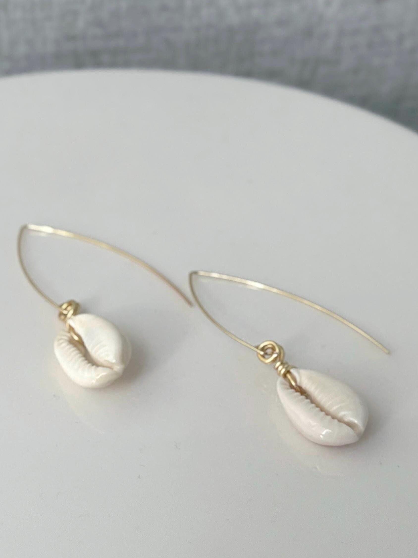 Orecchini Lunghi A Conchiglia Placcati Oro 14K – Design Con Nappe Marine – Estate E Spiaggia