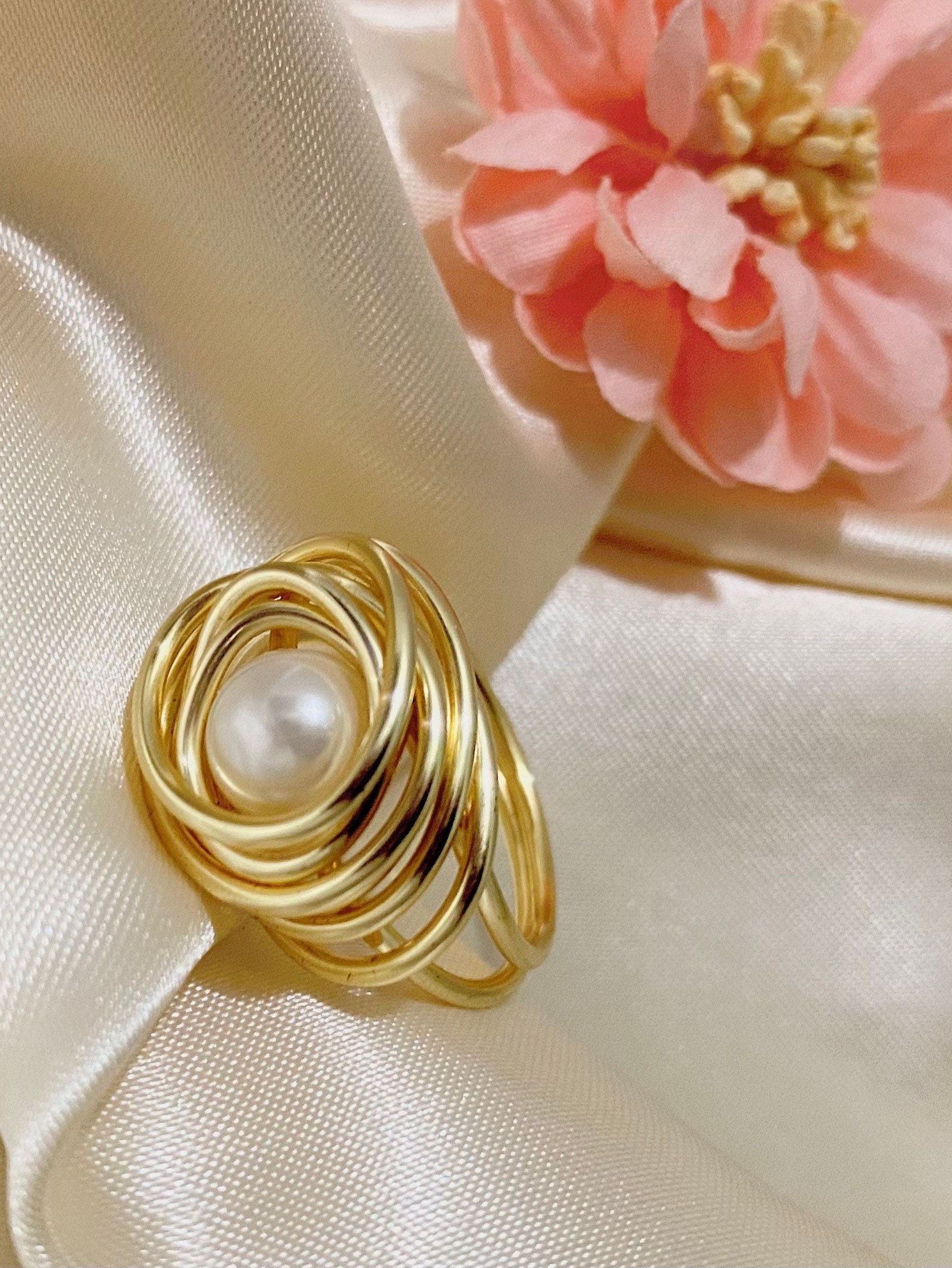 Gold Wire Wrapped Ring, Pearl Ring, Wire Wrapped Ring, June Birthstone ...