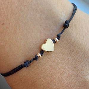Tiny Heart Charm Bracelet, matching couple bracelet, friendship bracelets, small heart cord bracelet, couple bracelets, string bracelet image 1