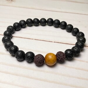 Pulseira de cura para homens, pulseira de contas de rocha de lava, pulseiras para o pai, pulseira masculina de contas, contas de rochas vulcânicas, pulseira de energia