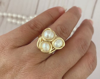 Freshwater Pearl Ring, gold wire wrapped ring, gold ring, rings for women, special gift for her