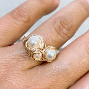 Gold Wire Wrapped Ring, gold wire ring, pearl ring, wire wrapped ring, gold ring, rings for women, gifts for her