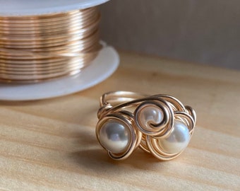 Gold Wire Wrapped Ring, gold wire ring, pearl ring, wire wrapped ring, gold ring, rings for women, gifts for her