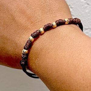 Adjustable Faux Leather Bracelet with Gold Plated Beads